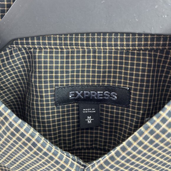 Express Mens M Brown Check Long Sleeve Button Up Dress Shirt Casual - Picture 3 of 5